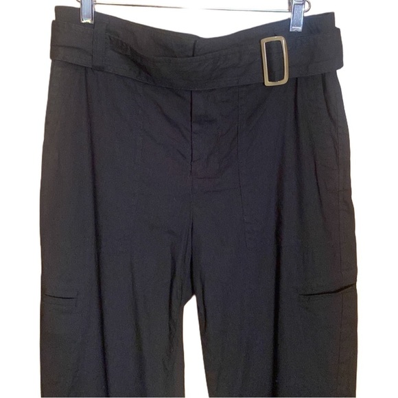 Vince Linen blend Belted half elastic high waist Pants in Black cuffed hem sz M - Picture 13 of 14